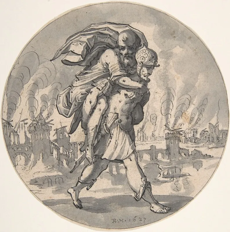 Aeneas Rescues His Father From Burning Troy Wall Art by Rudolf Meyer - High-Resolution Digital Print
