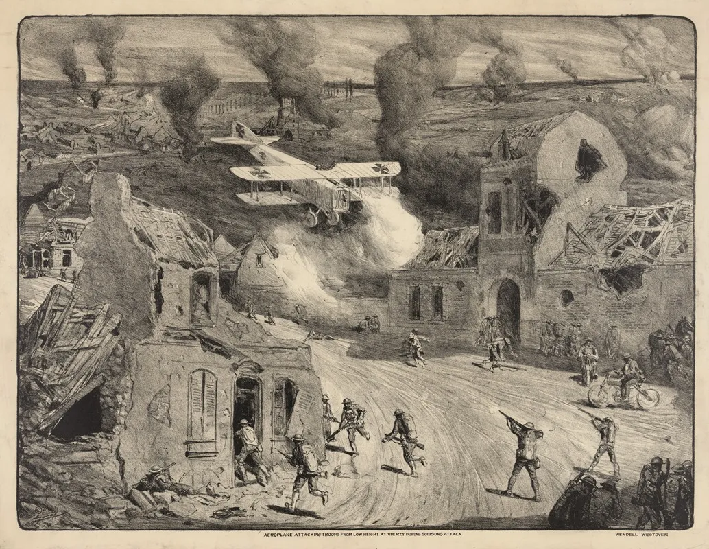 Aeroplane Attacking Troops From Low Height At Vierzy During Soissons Attack