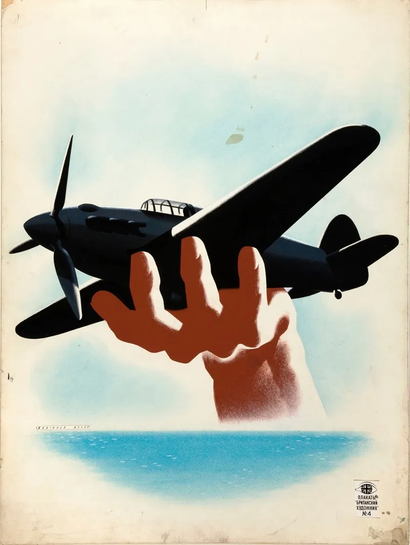 Aeroplane In Hand With Wrist Emerging From Sea Horizon Wall Art by Reginald Mount   - High-Resolution Digital Print