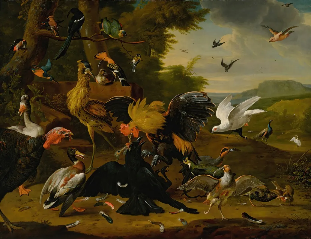 Aesops Fable Of The Raven Wall Art by Workshop of Melchior de Hondecoeter - High-Resolution Digital Print