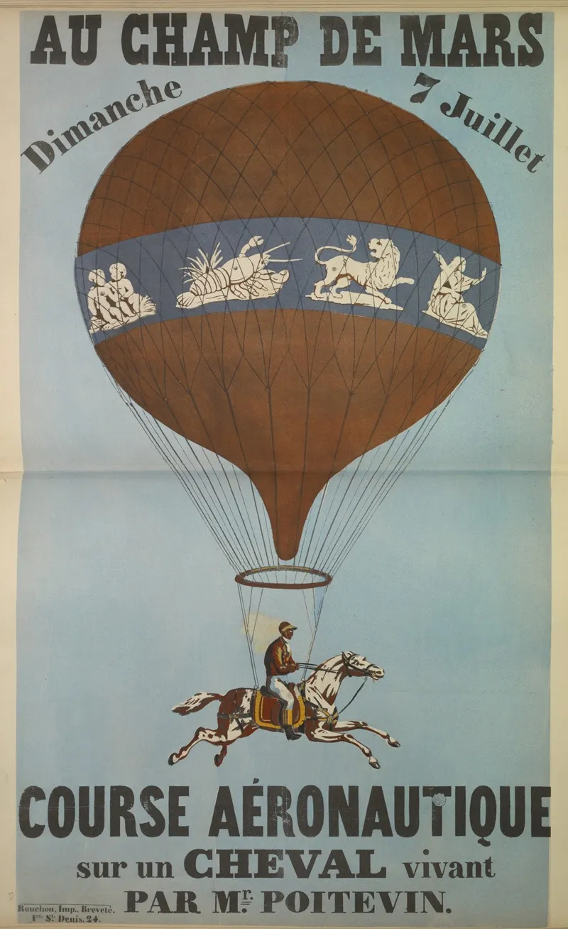 Affiche De La Premiere Ascension Equestre De Poitevin Au Champ De Mars Le 7 Juillet 1850