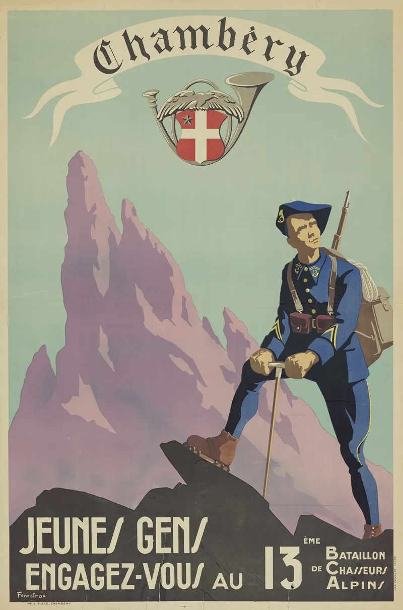 Affiche De Recrutement De Larmee De Vichy 13e Bataillon De Chasseurs Alpins De Chambery Wall Art by Imp. J. Blard - High-Resolution Digital Print