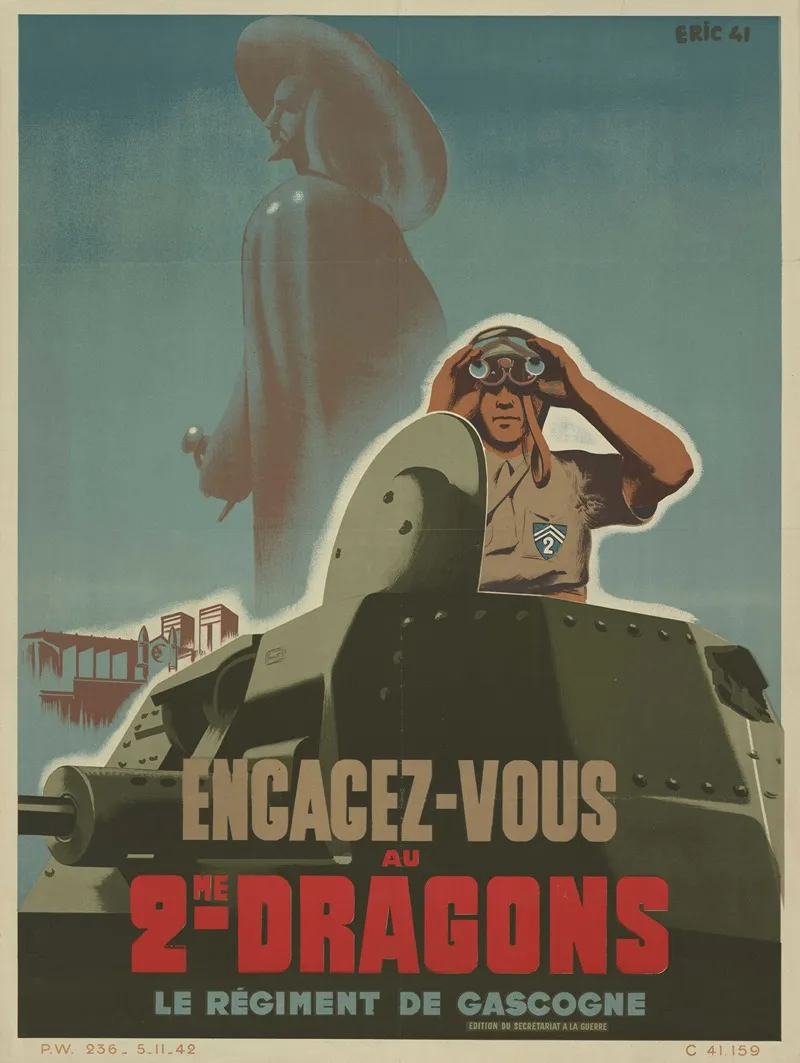 Affiche De Recrutement De Larmee De Vichy 2e Dragons Le Regiment De Gasgogne