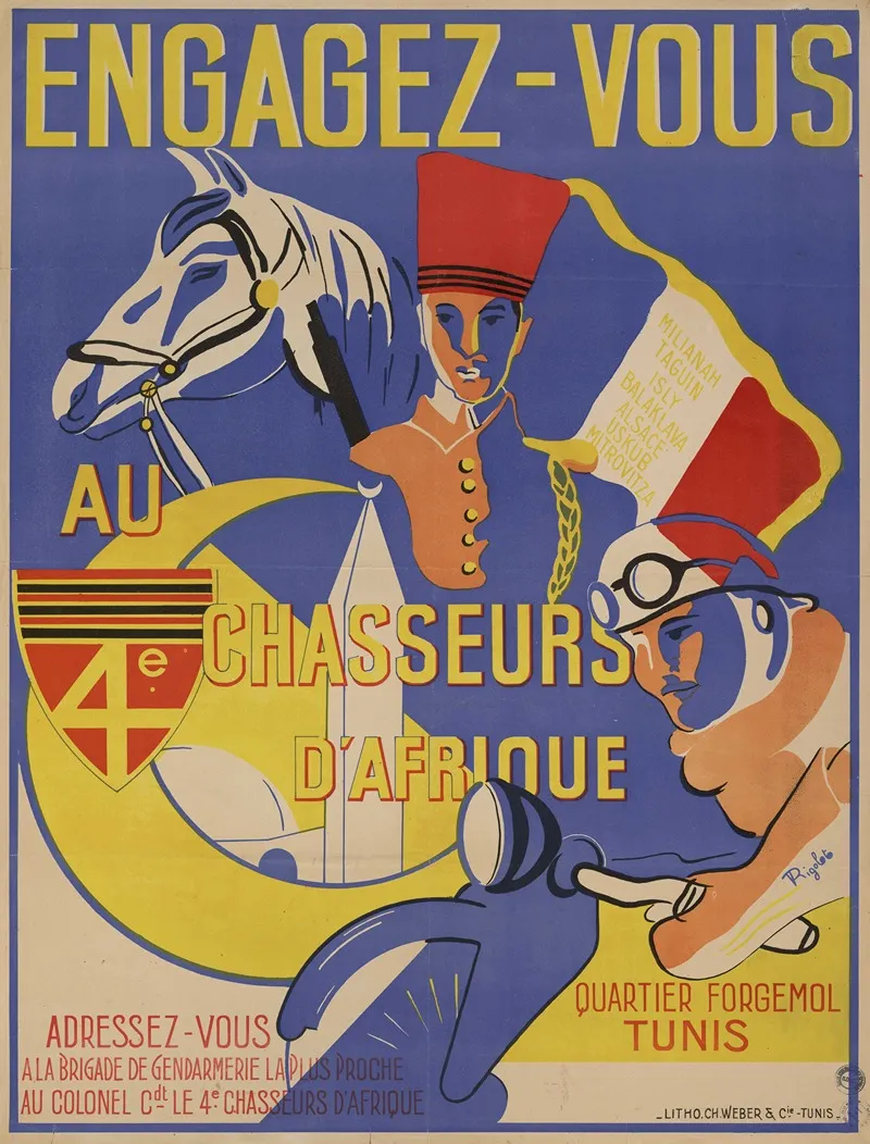 Affiche De Recrutement De Larmee De Vichy 4e Chasseurs Dafrique Wall Art by Lith. CH. Weber &amp; Cie - High-Resolution Digital Print