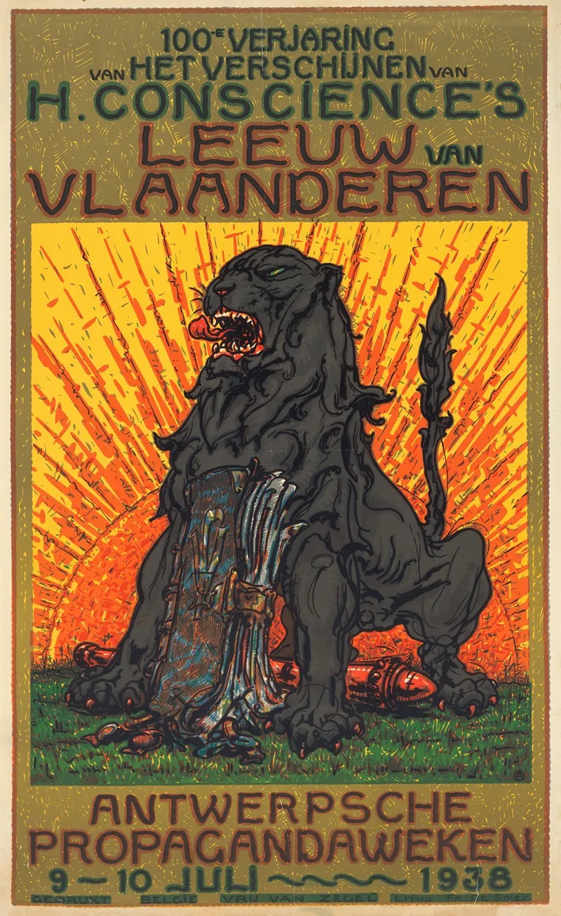 Affiche Ter Gelegenheid Van Het Honderdjarig Jubilieum Van De Publicatie Van De Leeuw Van Vlaanderen Door Henri Conscience 2