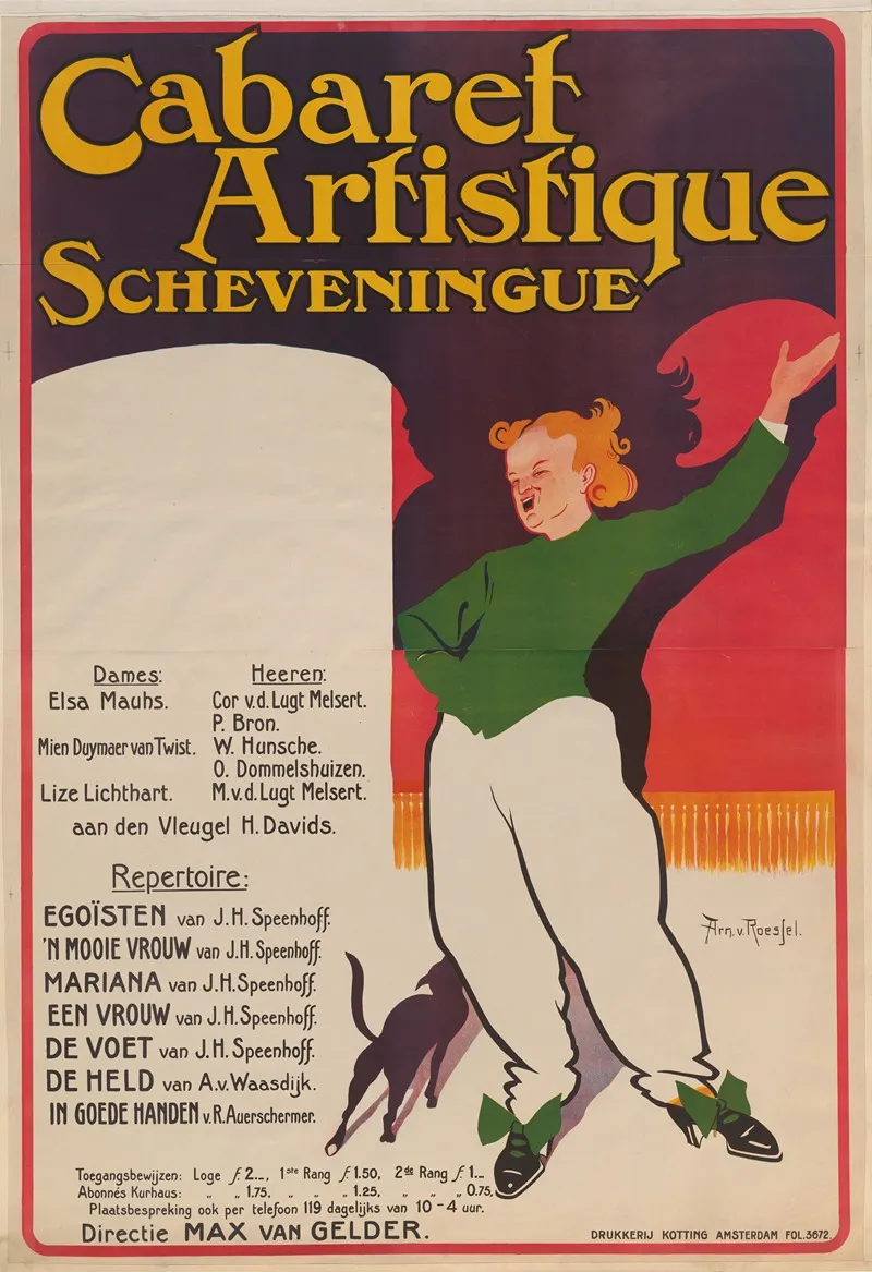 Affiche Voor Opvoeringen Bij Het Cabaret Artistique Te Scheveningen Onder Directie Van Max Van Gelder Wall Art by Arnold van Roessel - High-Resolution Digital Print