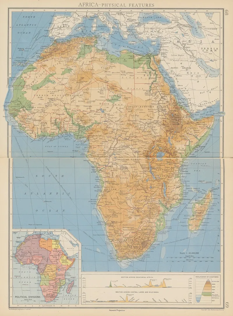 Africa Physical Features Wall Art by John George Bartholomew - High-Resolution Digital Print