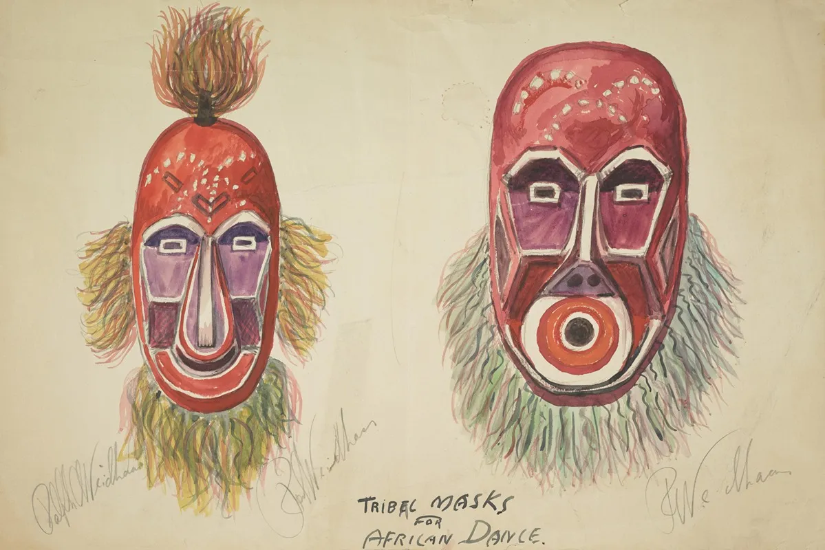 African Dancers Tribal Masks Wall Art by Ralph Weidhaus - High-Resolution Digital Print