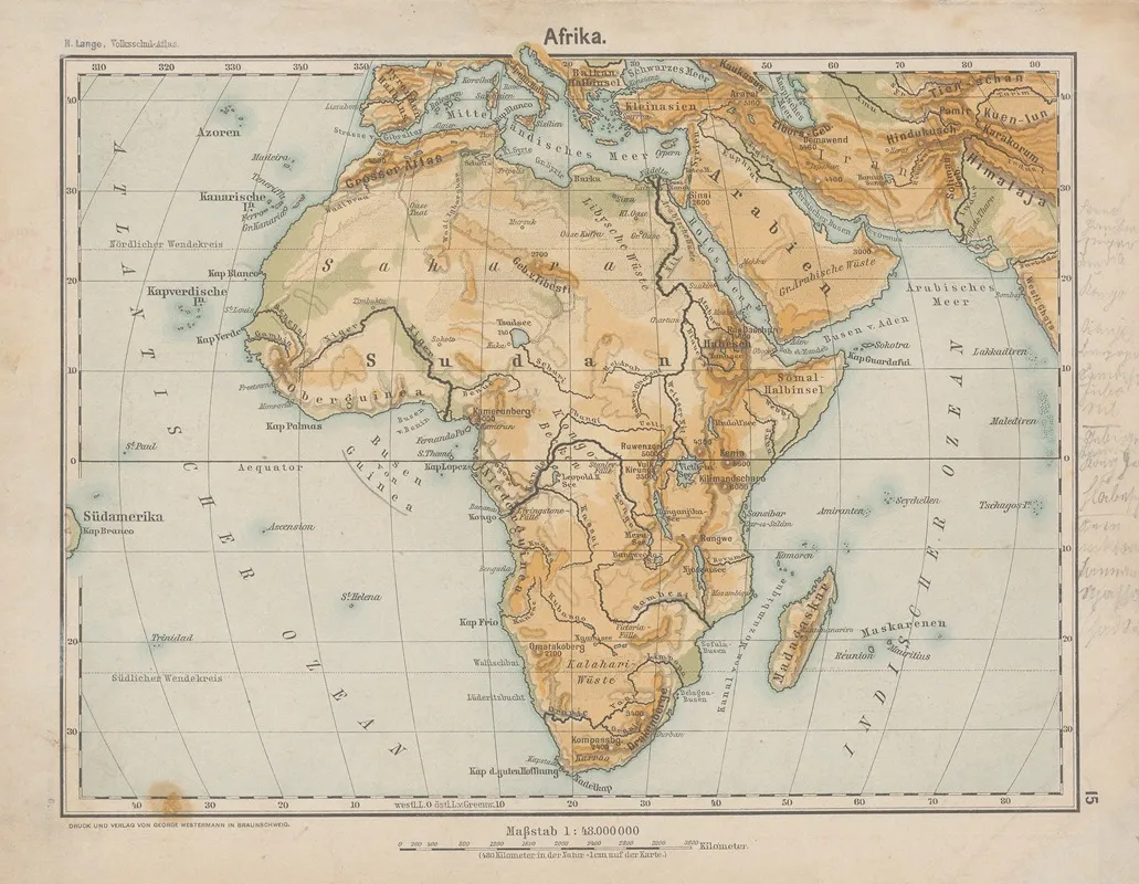 Afrika Flufs Und Gebirgskarte Wall Art by Henry Lange - High-Resolution Digital Print