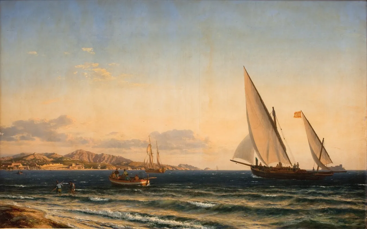 Aften Ved Middelhavet I Baggrunden Marseille Og Oen If Wall Art by Emanuel Larsen - High-Resolution Digital Print