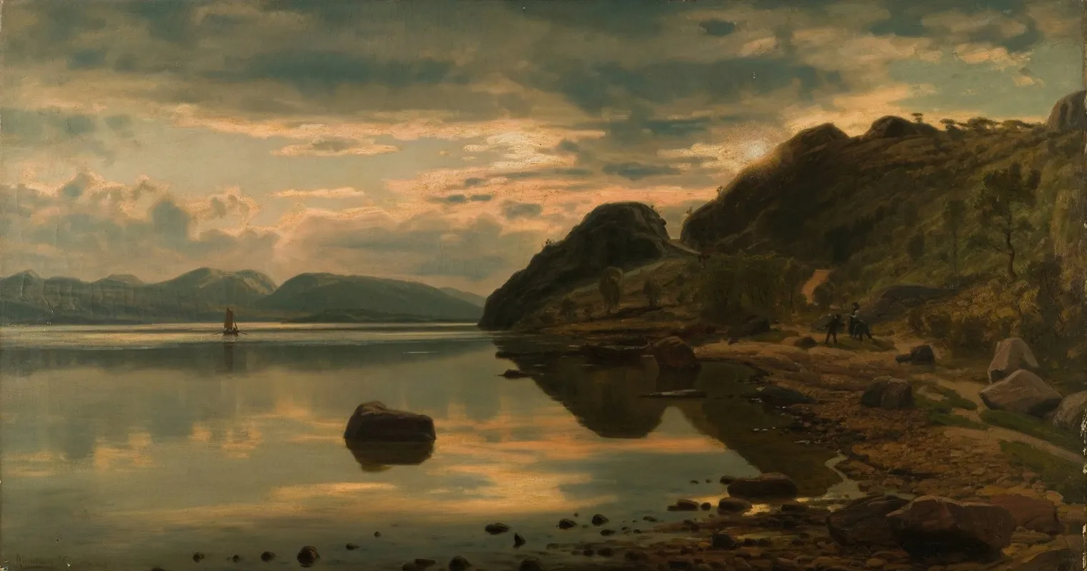Aftenstemning Skogsfjord Mandal Wall Art by Amaldus Nielsen - High-Resolution Digital Print