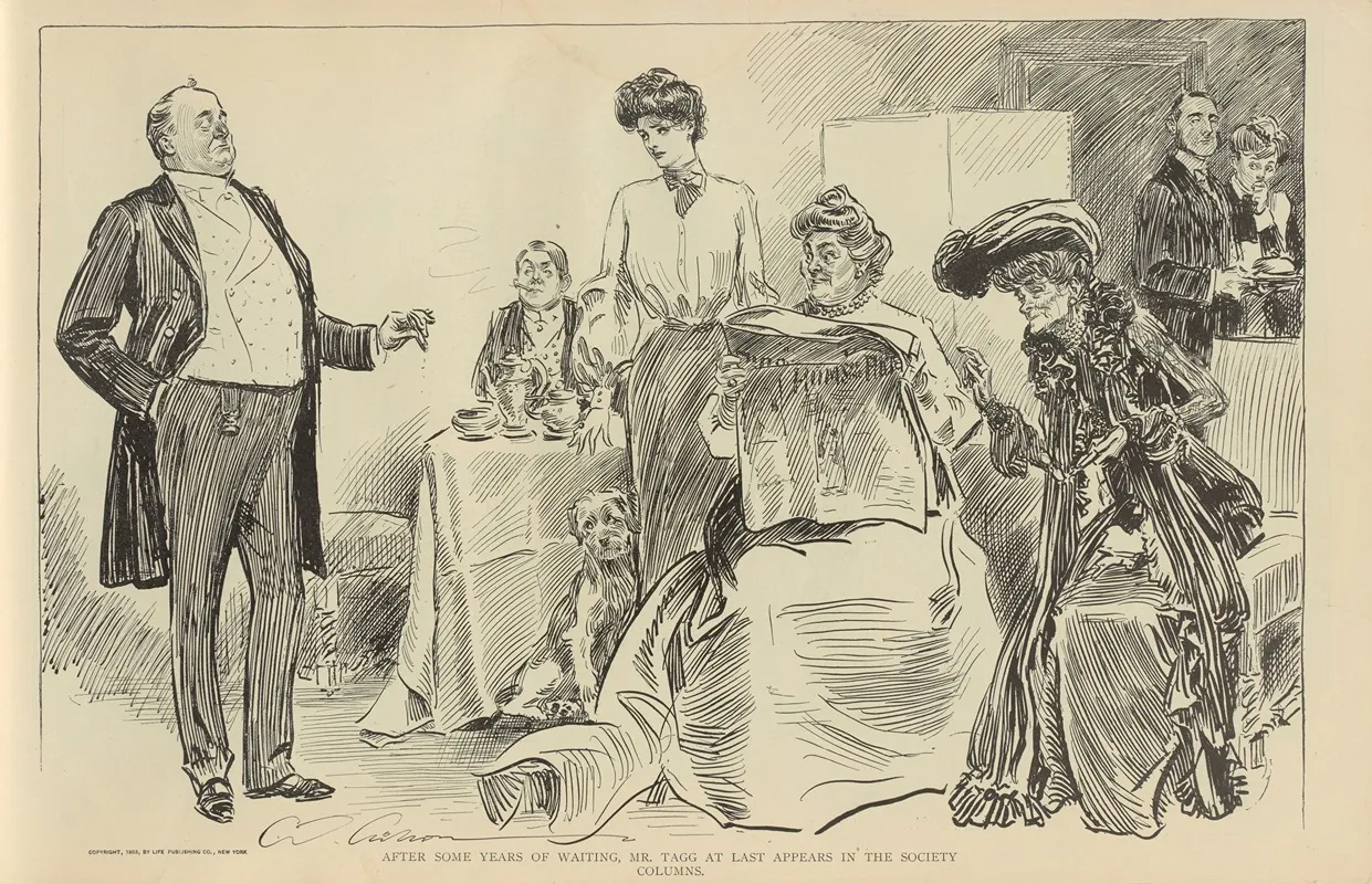 After Some Years Of Waiting Mr Tagg At Last Appears In The Society Columns Wall Art by Charles Dana Gibson - High-Resolution Digital Print
