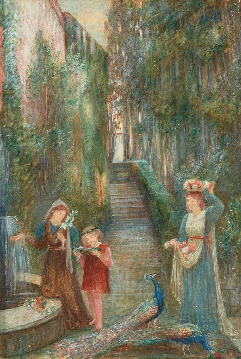 Afternoon In The Colonna Garden Wall Art by Marie Spartali Stillman - High-Resolution Digital Print