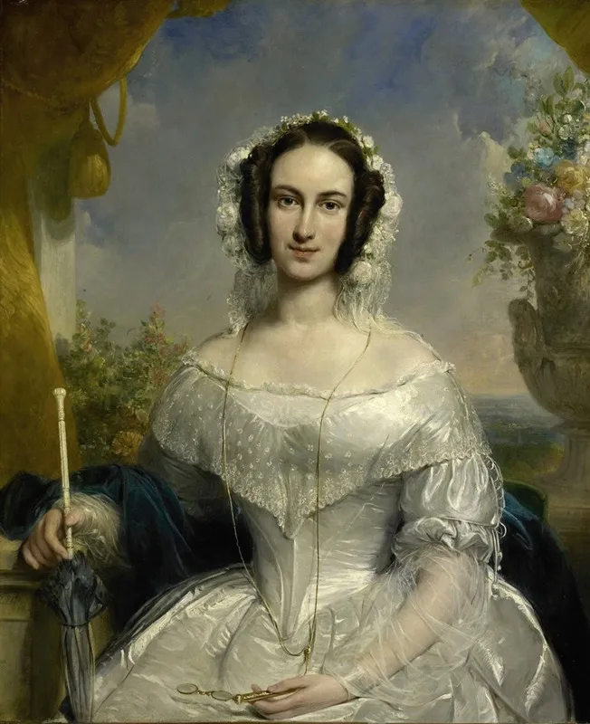 Agatha Petronella Hartsen 1814 78 In Bruidstoilet Ter Gelegenheid Van Haar Huwelijk Met Jan Van Der Hoop Op 17 Maart 1841