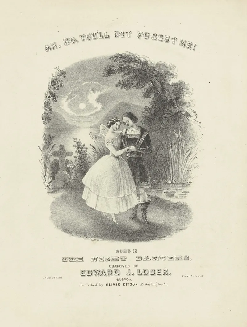 Ah No Youll Not Forget Me Sung In The Night Dancers Composed By Edward J Loder Wall Art by Oliver Ditson - High-Resolution Digital Print