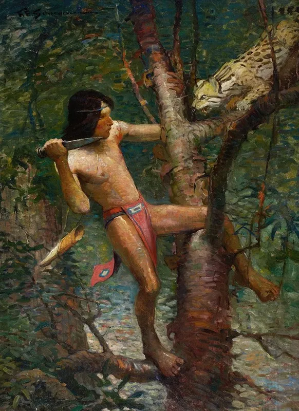 Ahuitzotl And The Ocelot Wall Art by Frank Earle Schoonover - High-Resolution Digital Print