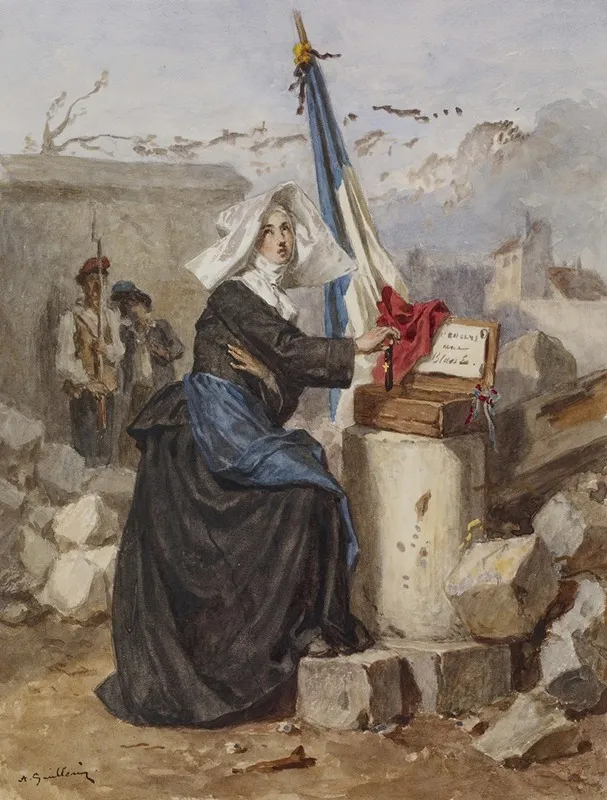 Aid For The Wounded Sister Of Charity Wall Art by Alexandre-Marie Guillemin - High-Resolution Digital Print