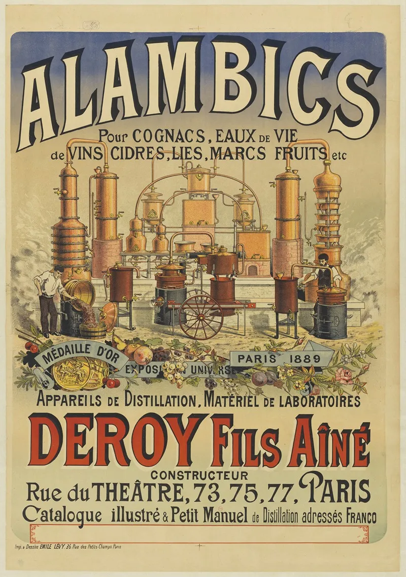 Alambics Pour Cognacs Eaux De Vie De Vins Cidres Appareils De Distillation Materiel De Laboratoires Deroy Fils Aine Constructeur Wall Art by Imp. Emile Lévy - High-Resolution Digital Print