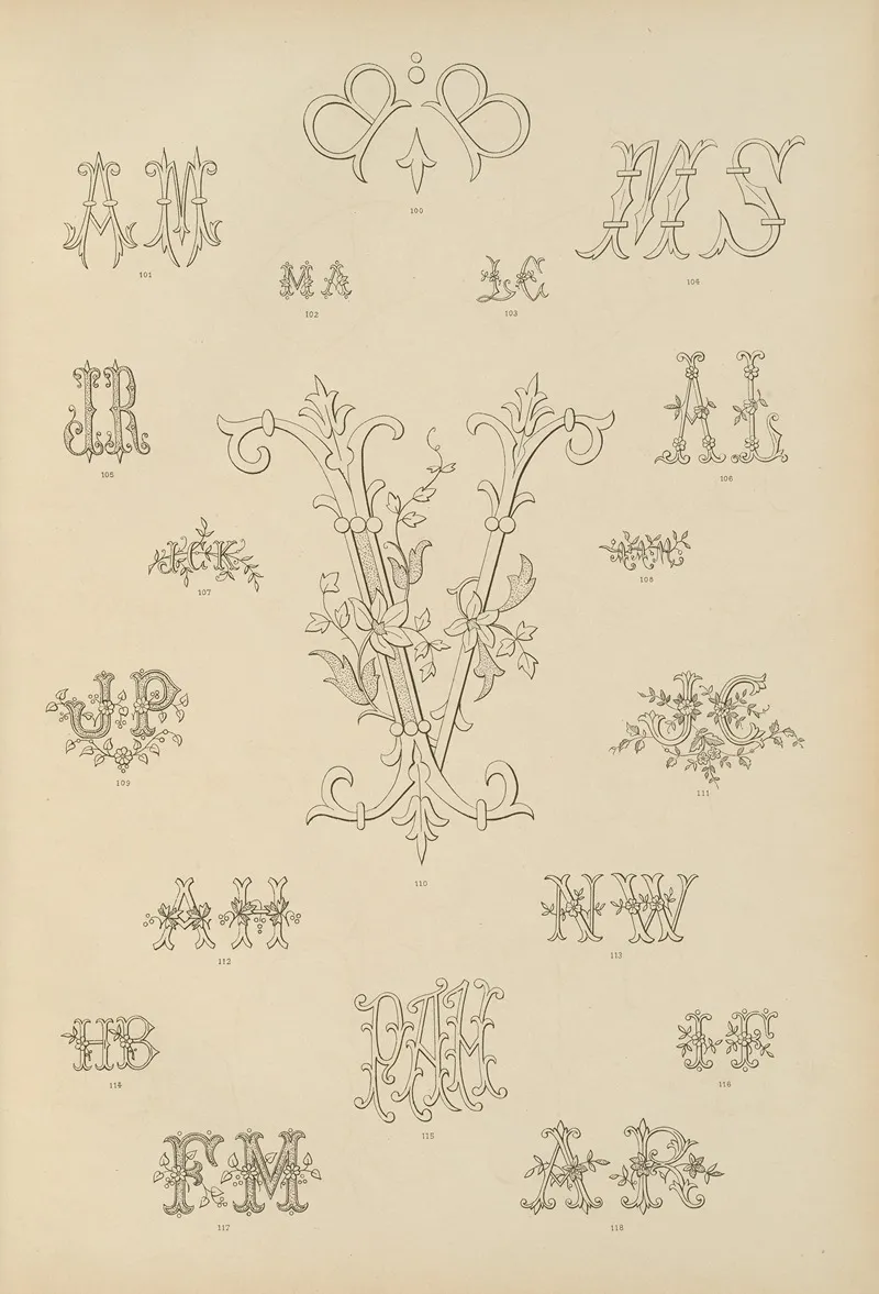 Album De Chiffres Monogrammes Couronnes De Noblesse Françaises Et Etrangeres Pl 007 Wall Art by Ch Crouvezier - High-Resolution Digital Print