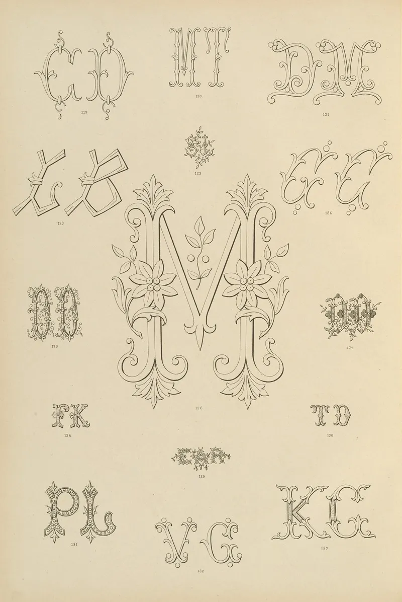 Album De Chiffres Monogrammes Couronnes De Noblesse Françaises Et Etrangeres Pl 008 Wall Art by Ch Crouvezier - High-Resolution Digital Print