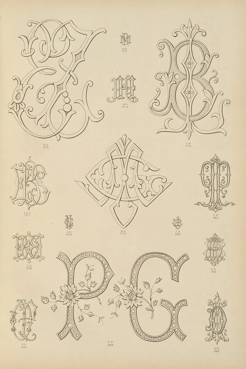 Album De Chiffres Monogrammes Couronnes De Noblesse Françaises Et Etrangeres Pl 021 Wall Art by Ch Crouvezier - High-Resolution Digital Print