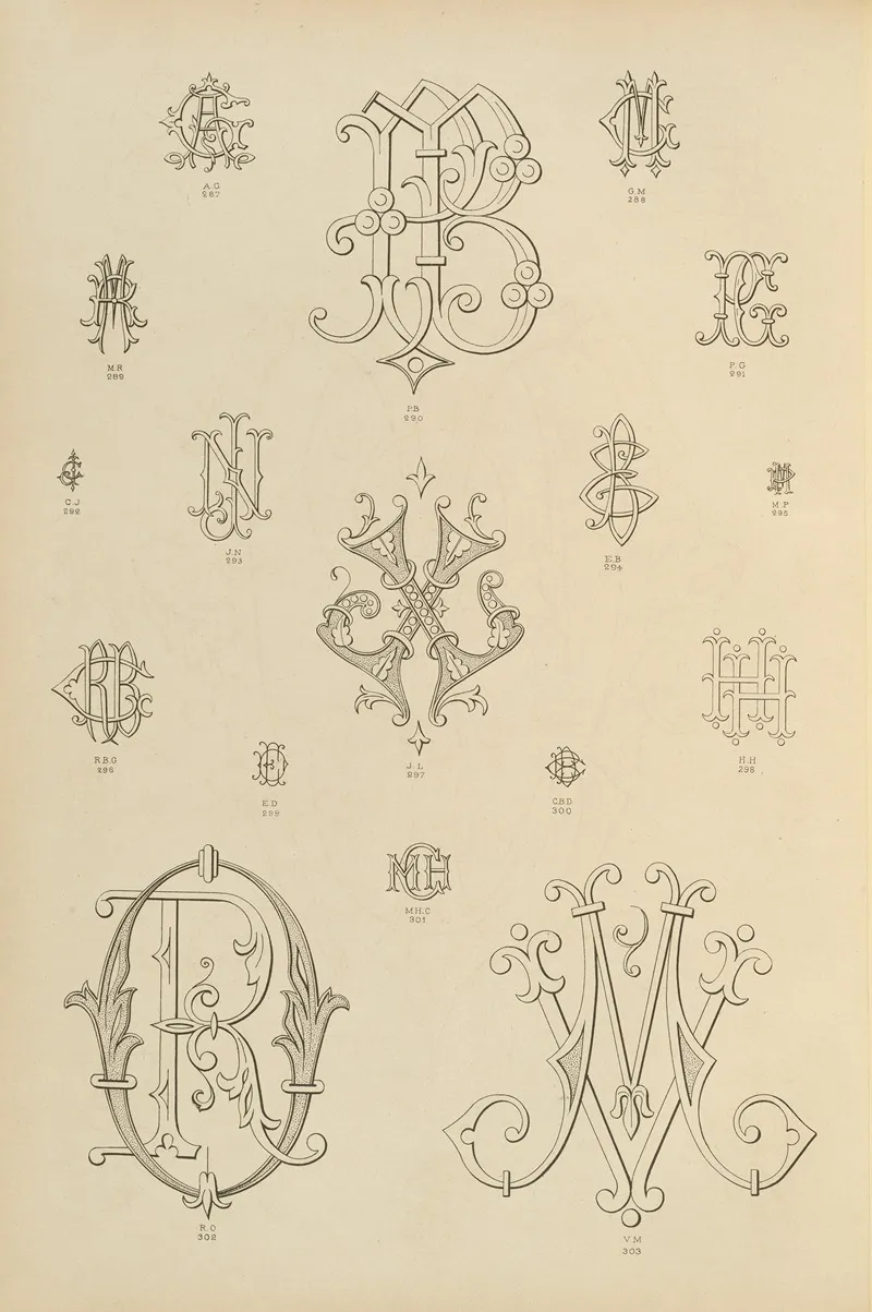 Album De Chiffres Monogrammes Couronnes De Noblesse Françaises Et Etrangeres Pl 022 Wall Art by Ch Crouvezier - High-Resolution Digital Print