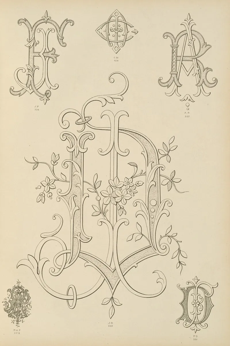 Album De Chiffres Monogrammes Couronnes De Noblesse Françaises Et Etrangeres Pl 025 Wall Art by Ch Crouvezier - High-Resolution Digital Print
