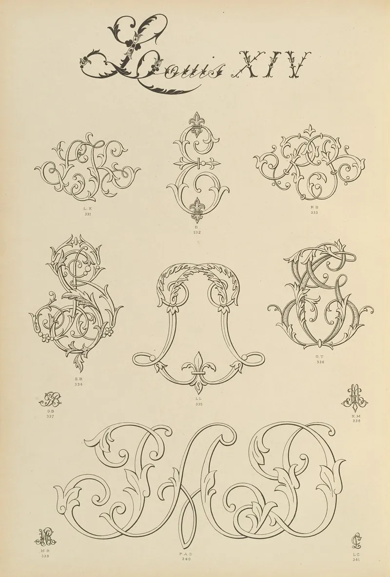 Album De Chiffres Monogrammes Couronnes De Noblesse Françaises Et Etrangeres Pl 026 Wall Art by Ch Crouvezier - High-Resolution Digital Print