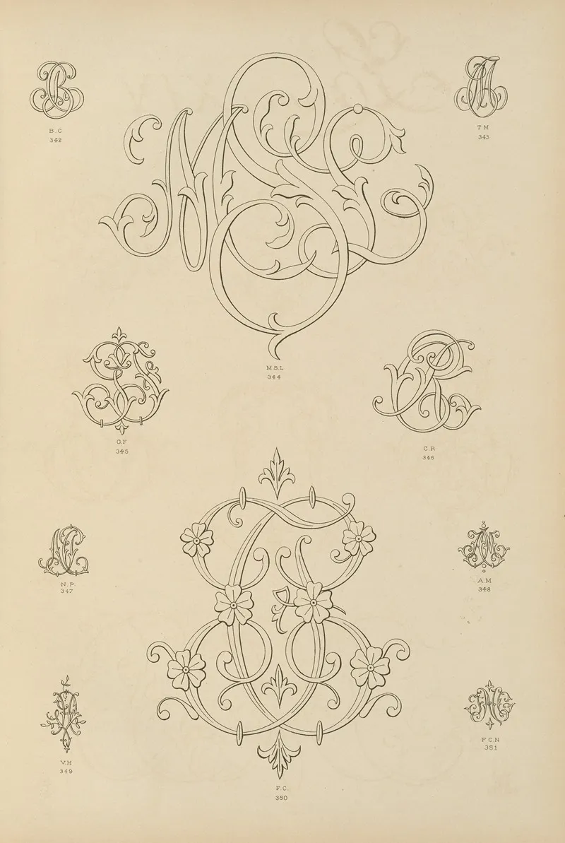 Album De Chiffres Monogrammes Couronnes De Noblesse Françaises Et Etrangeres Pl 027 Wall Art by Ch Crouvezier - High-Resolution Digital Print