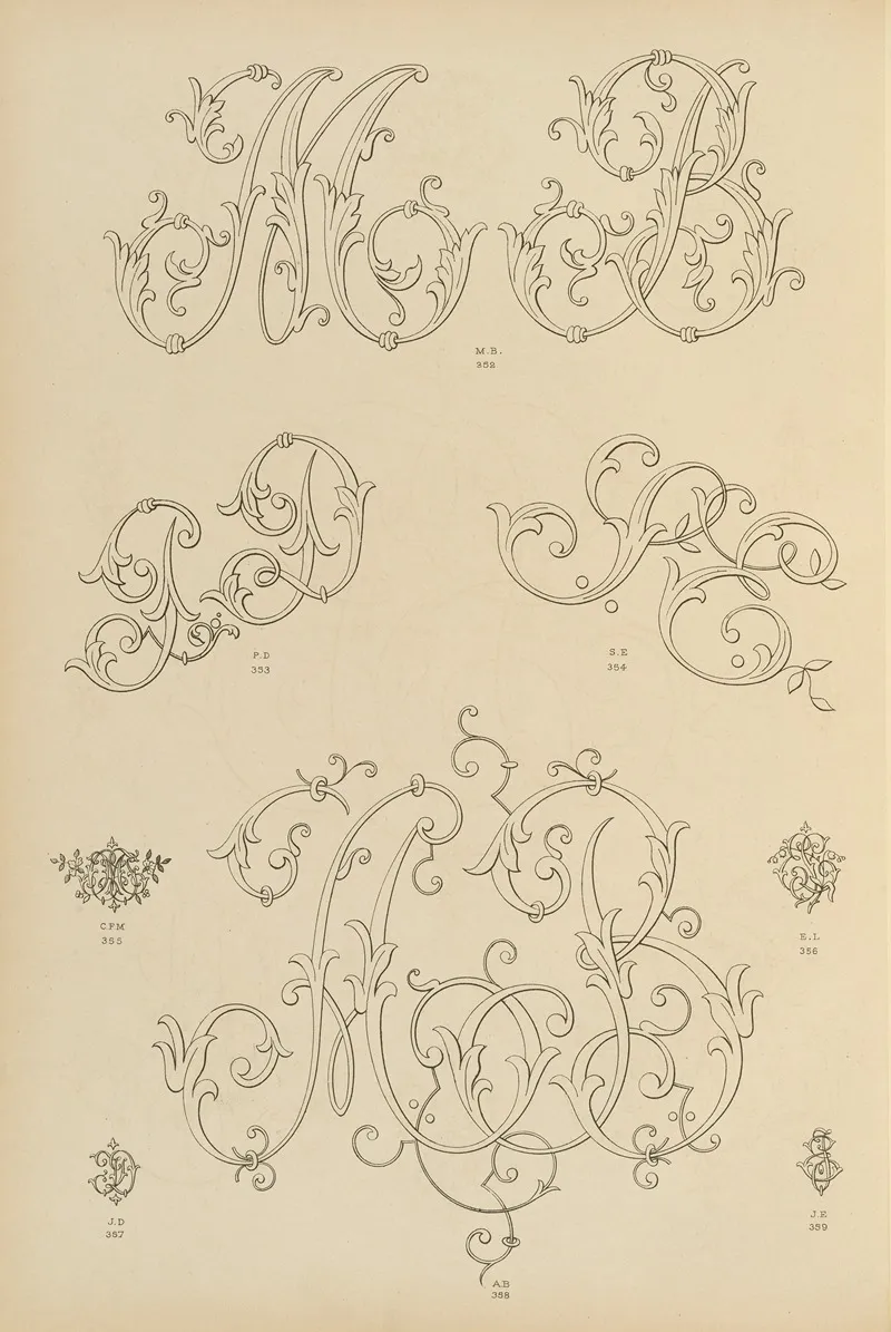 Album De Chiffres Monogrammes Couronnes De Noblesse Françaises Et Etrangeres Pl 028 Wall Art by Ch Crouvezier - High-Resolution Digital Print
