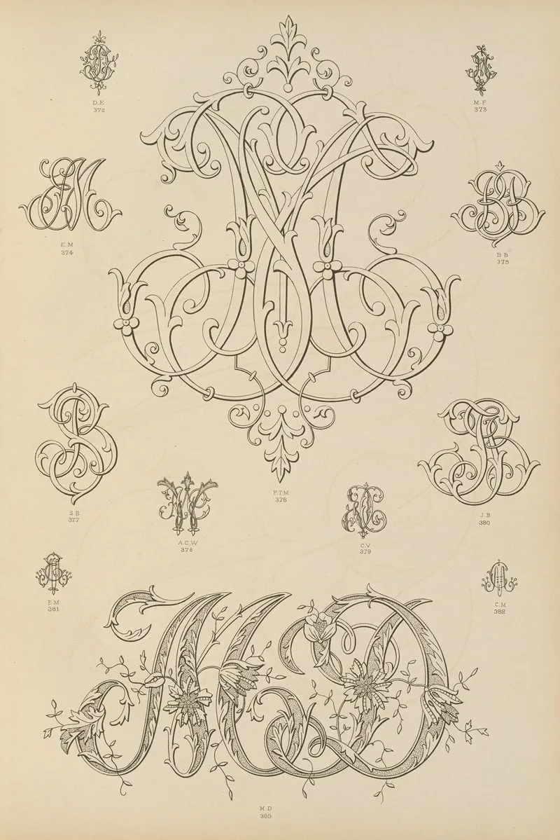 Album De Chiffres Monogrammes Couronnes De Noblesse Françaises Et Etrangeres Pl 031 Wall Art by Ch Crouvezier - High-Resolution Digital Print