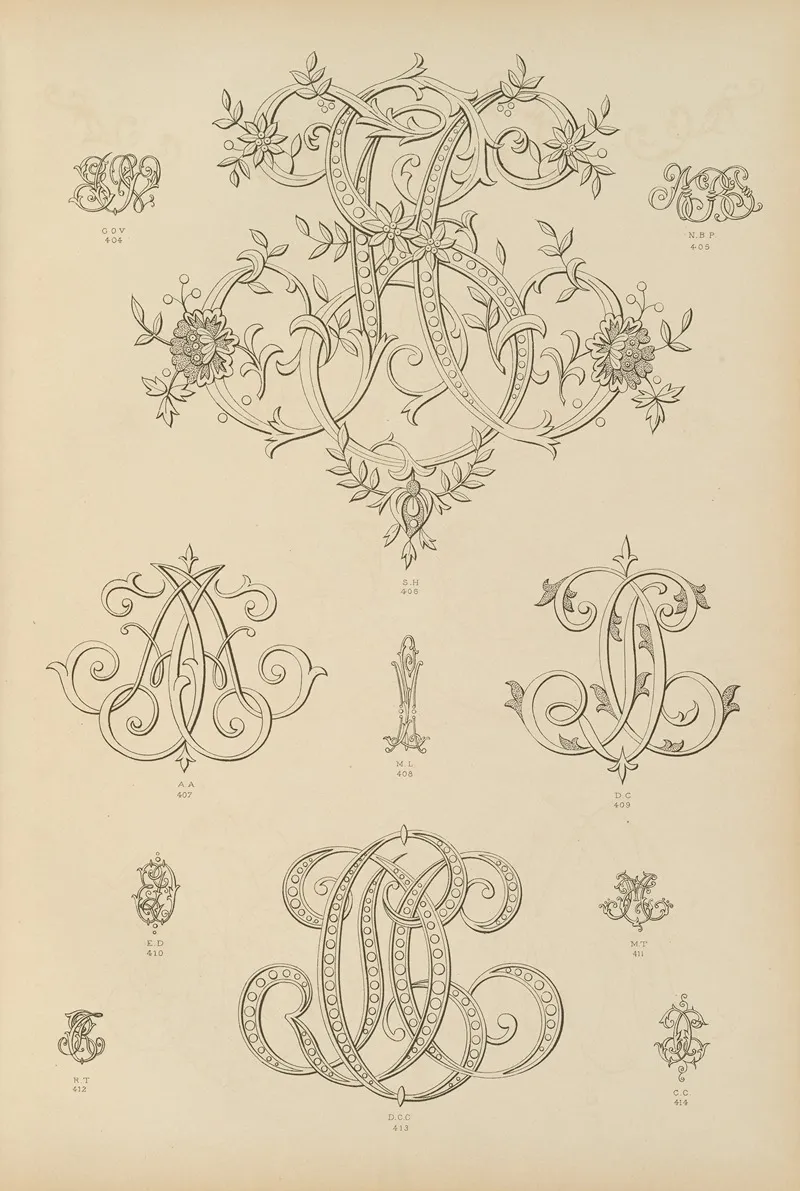 Album De Chiffres Monogrammes Couronnes De Noblesse Françaises Et Etrangeres Pl 035 Wall Art by Ch Crouvezier - High-Resolution Digital Print
