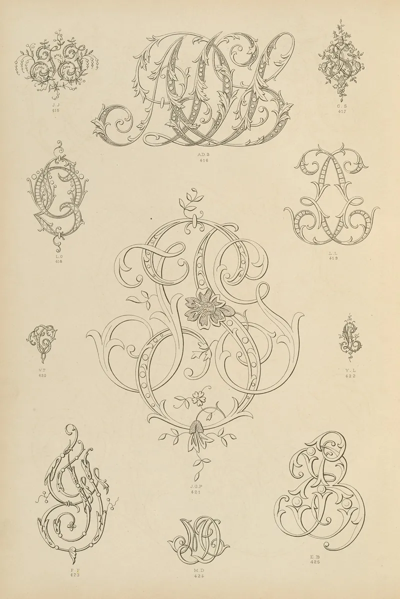 Album De Chiffres Monogrammes Couronnes De Noblesse Françaises Et Etrangeres Pl 036 Wall Art by Ch Crouvezier - High-Resolution Digital Print