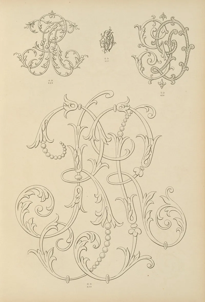Album De Chiffres Monogrammes Couronnes De Noblesse Françaises Et Etrangeres Pl 037 Wall Art by Ch Crouvezier - High-Resolution Digital Print