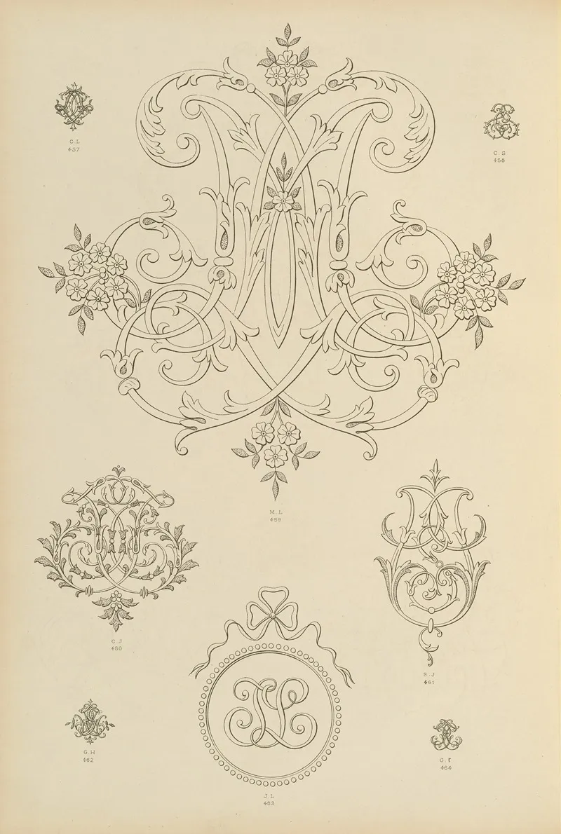 Album De Chiffres Monogrammes Couronnes De Noblesse Françaises Et Etrangeres Pl 042 Wall Art by Ch Crouvezier - High-Resolution Digital Print