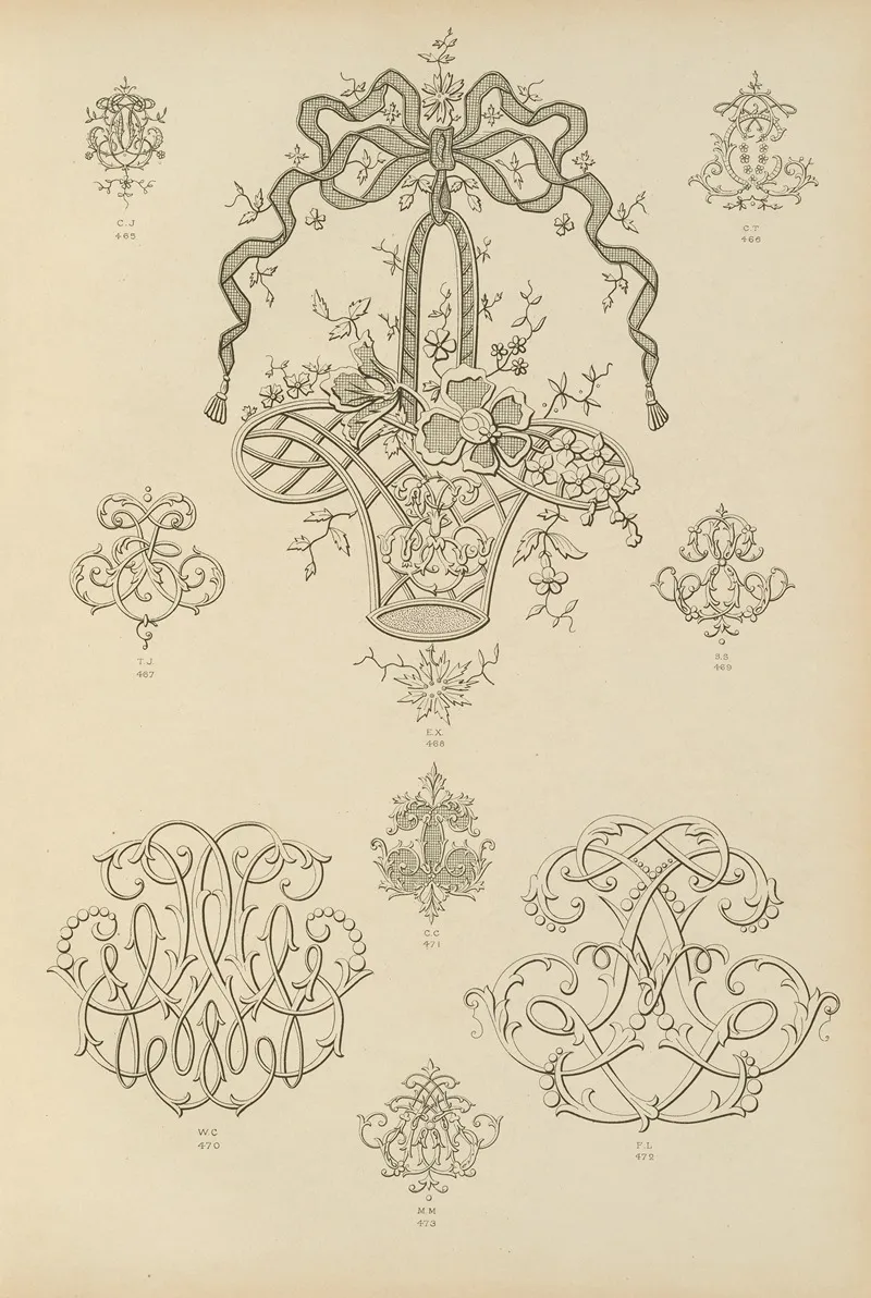 Album De Chiffres Monogrammes Couronnes De Noblesse Françaises Et Etrangeres Pl 043 Wall Art by Ch Crouvezier - High-Resolution Digital Print