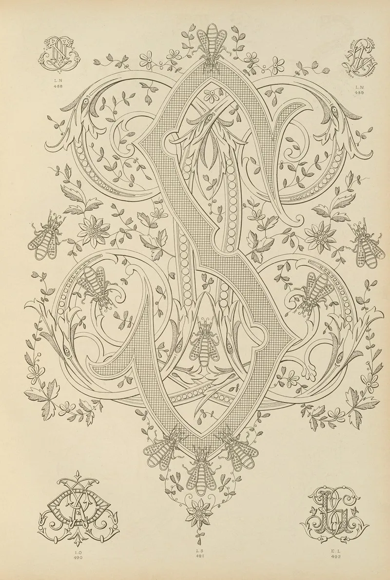 Album De Chiffres Monogrammes Couronnes De Noblesse Françaises Et Etrangeres Pl 047 Wall Art by Ch Crouvezier - High-Resolution Digital Print