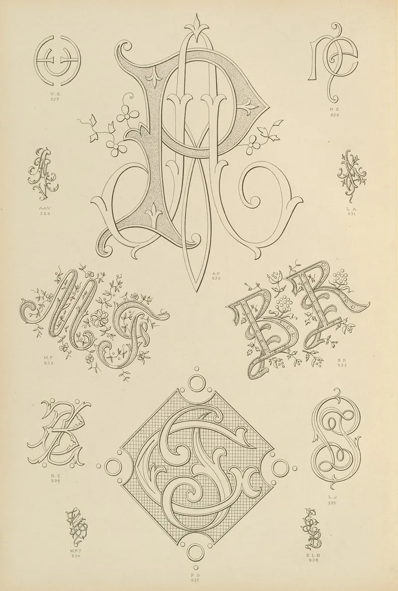 Album De Chiffres Monogrammes Couronnes De Noblesse Françaises Et Etrangeres Pl 050 Wall Art by Ch Crouvezier - High-Resolution Digital Print