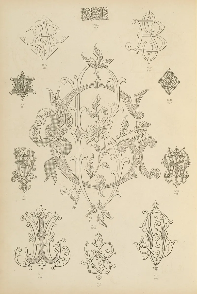 Album De Chiffres Monogrammes Couronnes De Noblesse Françaises Et Etrangeres Pl 052 Wall Art by Ch Crouvezier - High-Resolution Digital Print
