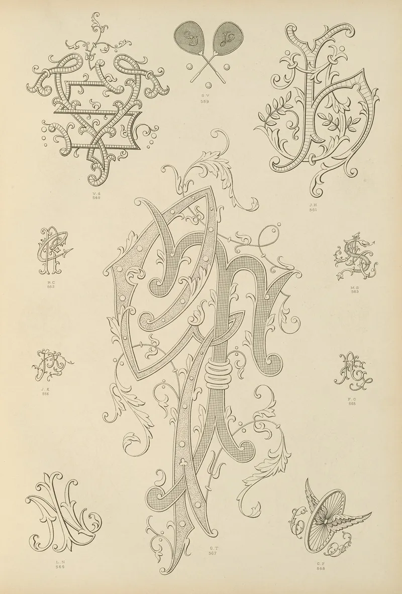 Album De Chiffres Monogrammes Couronnes De Noblesse Françaises Et Etrangeres Pl 053 Wall Art by Ch Crouvezier - High-Resolution Digital Print