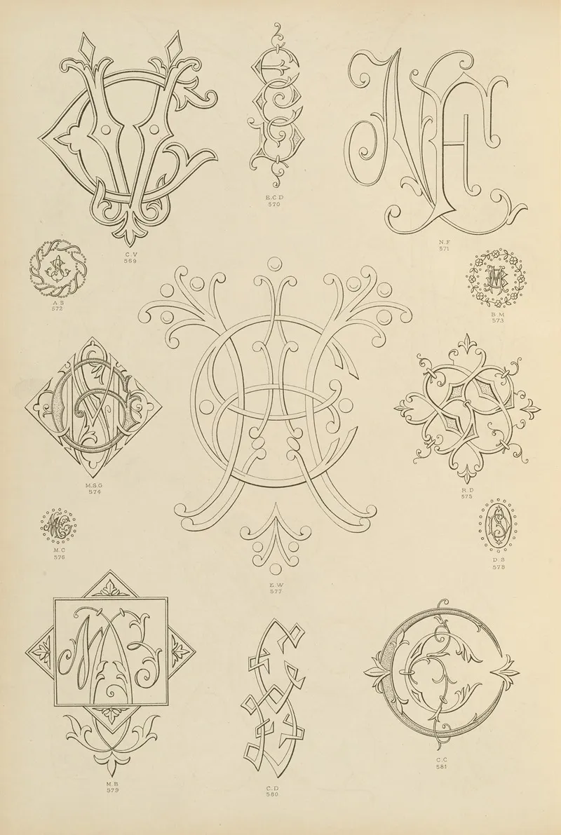 Album De Chiffres Monogrammes Couronnes De Noblesse Françaises Et Etrangeres Pl 054 Wall Art by Ch Crouvezier - High-Resolution Digital Print