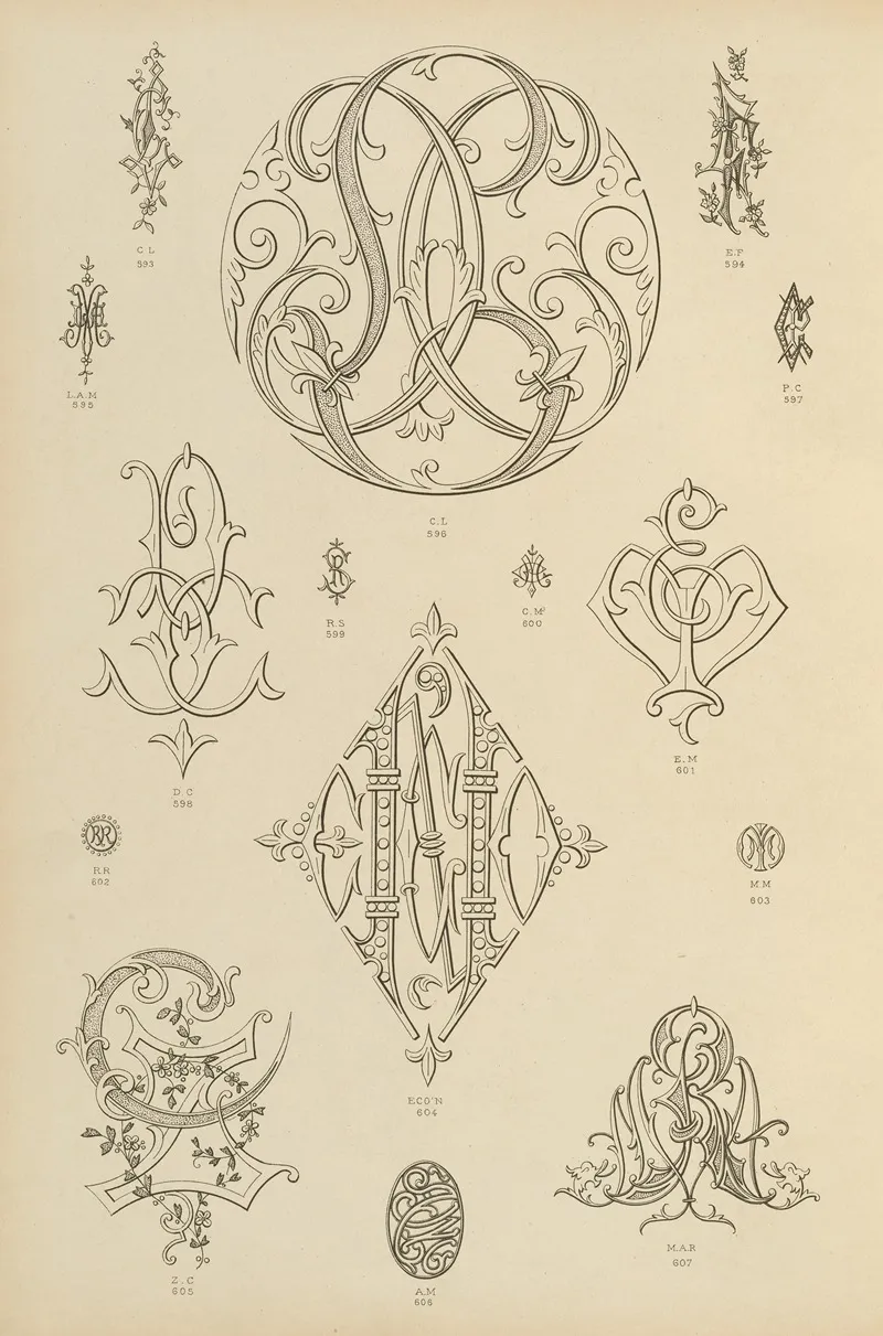 Album De Chiffres Monogrammes Couronnes De Noblesse Françaises Et Etrangeres Pl 056 Wall Art by Ch Crouvezier - High-Resolution Digital Print