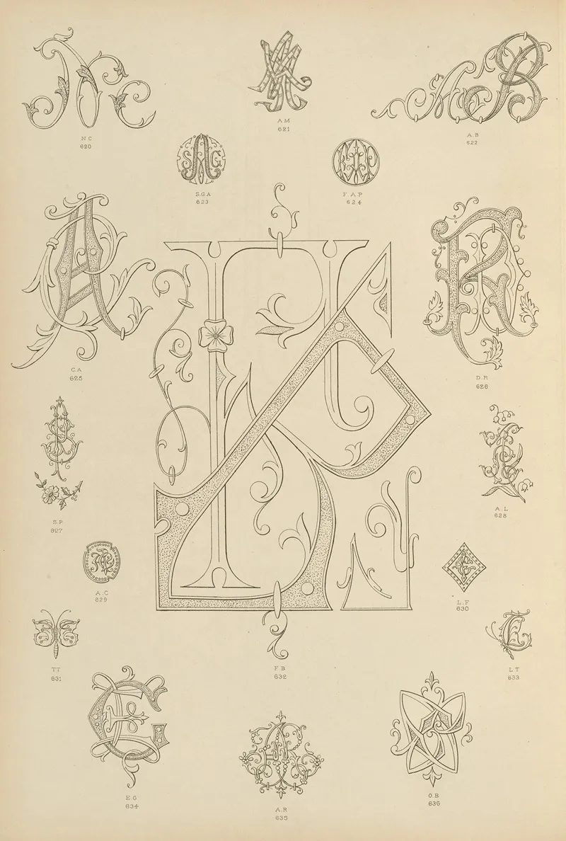 Album De Chiffres Monogrammes Couronnes De Noblesse Françaises Et Etrangeres Pl 058 Wall Art by Ch Crouvezier - High-Resolution Digital Print