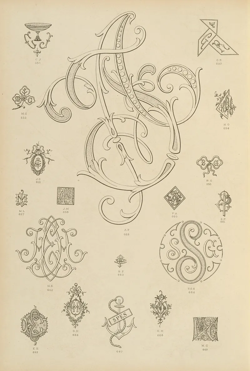 Album De Chiffres Monogrammes Couronnes De Noblesse Françaises Et Etrangeres Pl 060 Wall Art by Ch Crouvezier - High-Resolution Digital Print