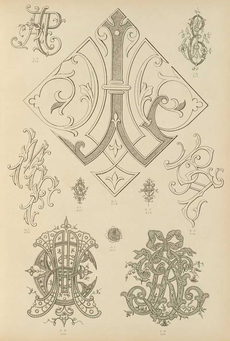 Album De Chiffres Monogrammes Couronnes De Noblesse Françaises Et Etrangeres Pl 061 Wall Art by Ch Crouvezier - High-Resolution Digital Print