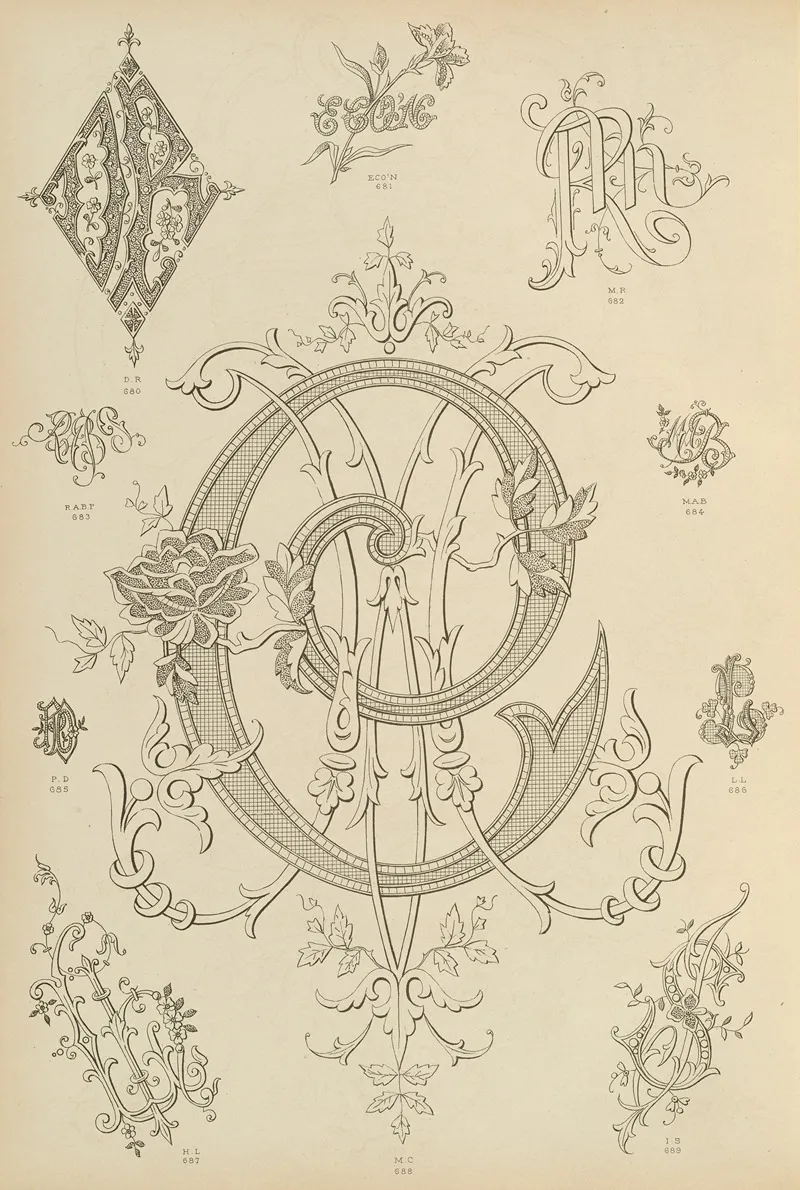 Album De Chiffres Monogrammes Couronnes De Noblesse Françaises Et Etrangeres Pl 062 Wall Art by Ch Crouvezier - High-Resolution Digital Print
