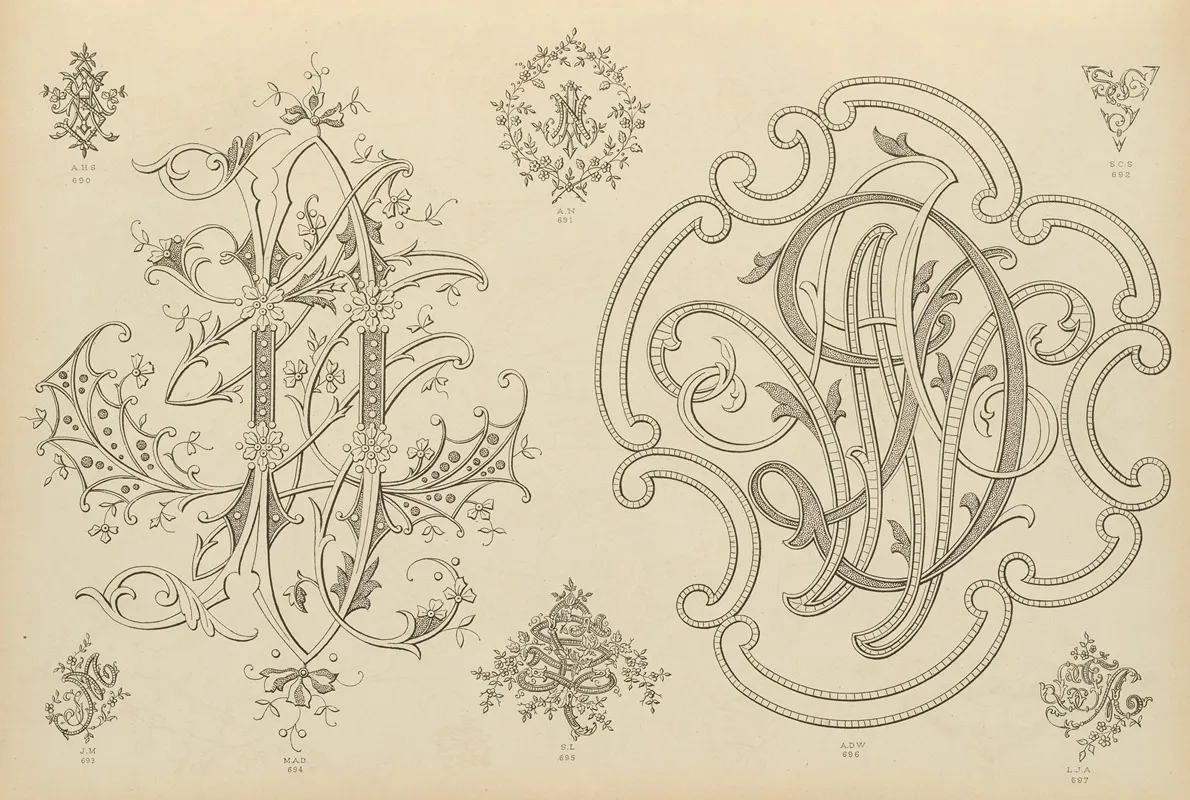 Album De Chiffres Monogrammes Couronnes De Noblesse Françaises Et Etrangeres Pl 063 Wall Art by Ch Crouvezier - High-Resolution Digital Print