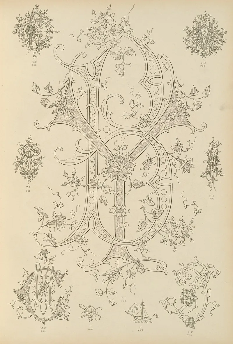 Album De Chiffres Monogrammes Couronnes De Noblesse Françaises Et Etrangeres Pl 065 Wall Art by Ch Crouvezier - High-Resolution Digital Print