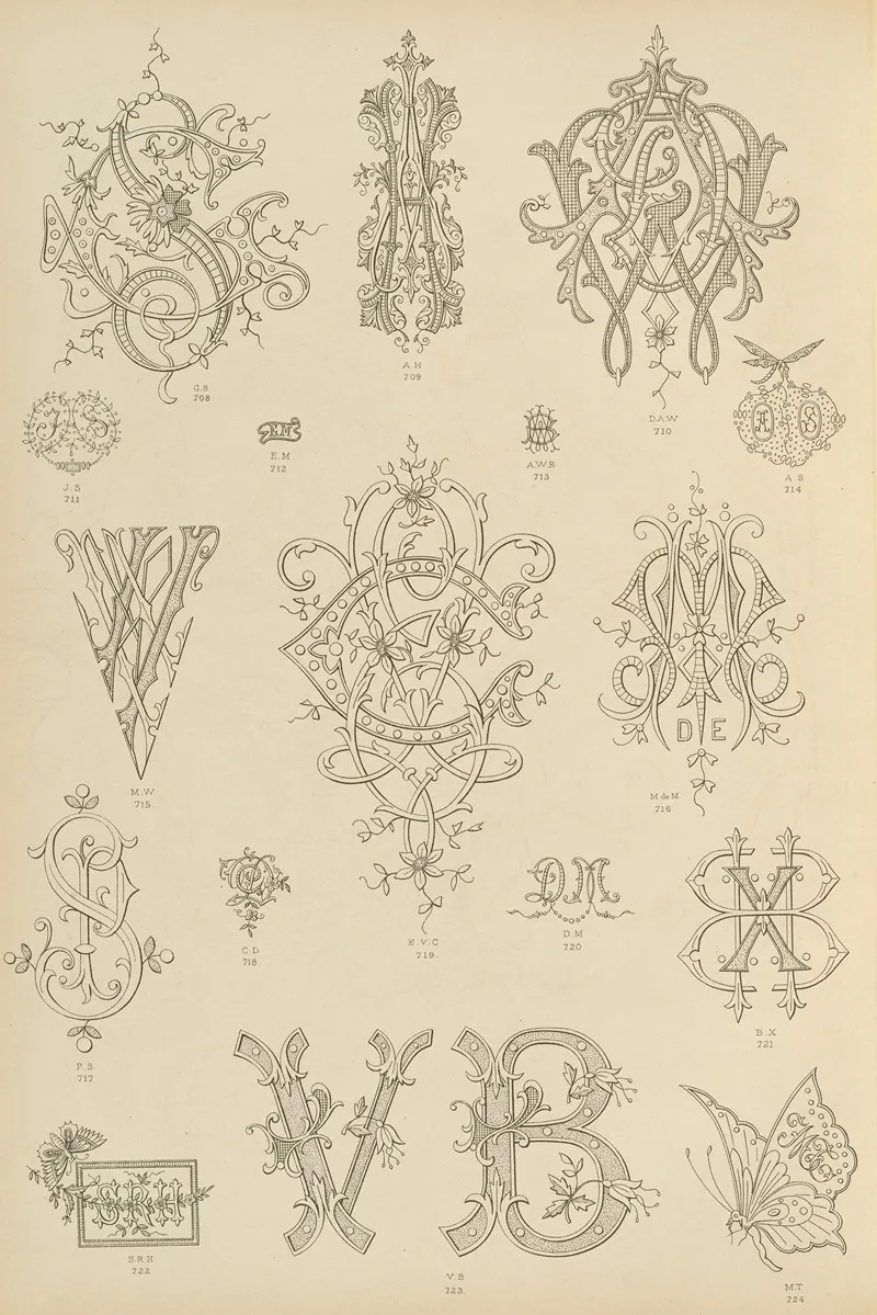 Album De Chiffres Monogrammes Couronnes De Noblesse Françaises Et Etrangeres Pl 066 Wall Art by Ch Crouvezier - High-Resolution Digital Print