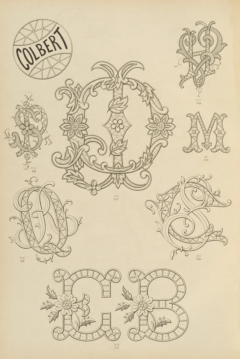 Album De Chiffres Monogrammes Couronnes De Noblesse Françaises Et Etrangeres Pl 070 Wall Art by Ch Crouvezier - High-Resolution Digital Print